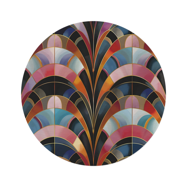 "Abstract Deco Round Rug: Artful Elegance"