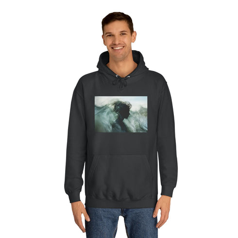 Abstract Waves Forming Human Silhouette Graphic Unisex College Hoodie - Lifestyle Model View