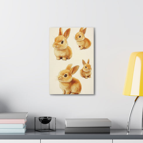 Playful baby bunny canvas art, perfect for children's bedrooms.