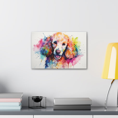 Adorable pink poodle canvas art print for home decor.