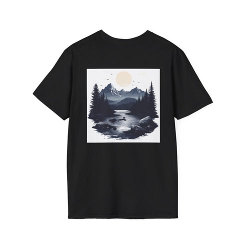 Adventure Awaits Tee: Mountain & River Scene