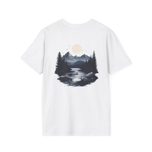 Adventure Awaits Tee: Mountain & River Scene
