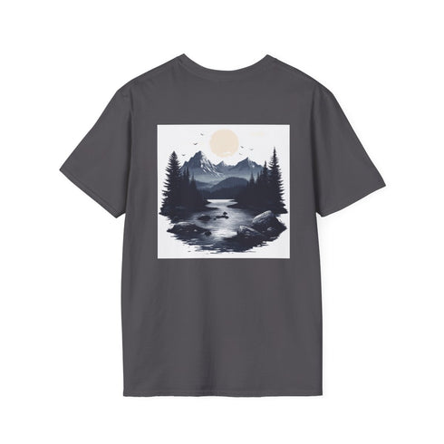 Adventure Awaits Tee: Mountain & River Scene