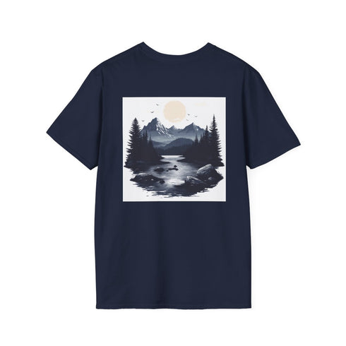 Adventure Awaits Tee: Mountain & River Scene