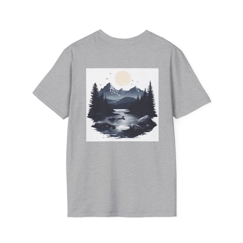 Adventure Awaits Tee: Mountain & River Scene