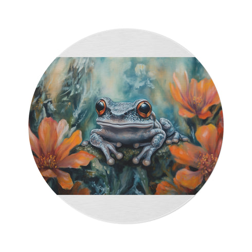 "African Dwarf Frog Round Rug: Adorable Aquatic Artwork"