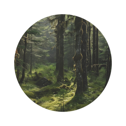Alaskan Woods Round Rug: Wilderness Wonderland