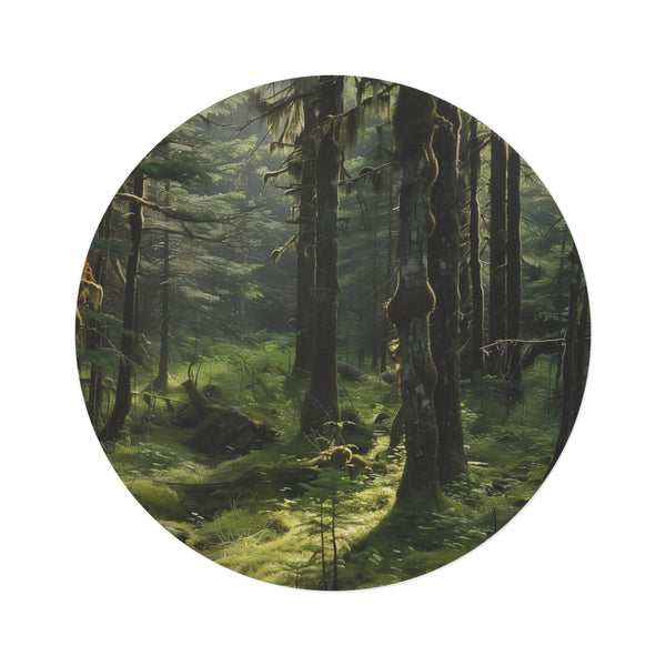 Alaskan Woods Round Rug: Wilderness Wonderland