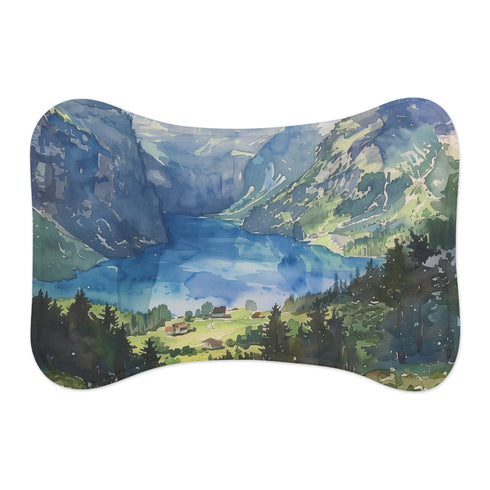 "Alpine Retreat Pet Mat: Swiss Alps Watercolor"