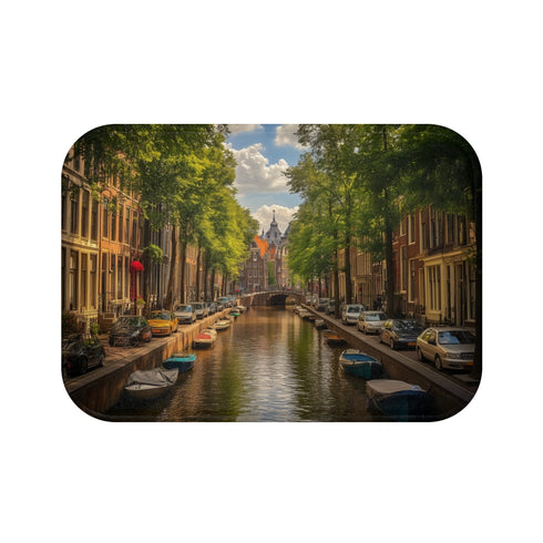 "Amsterdam Canals Bath Mat: Artistic and Functional"