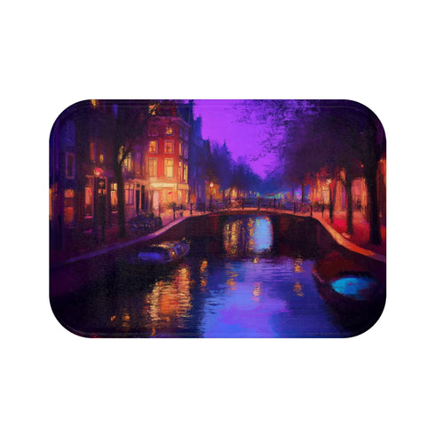 "Amsterdam Canals Bath Mat: Artistic Elegance"