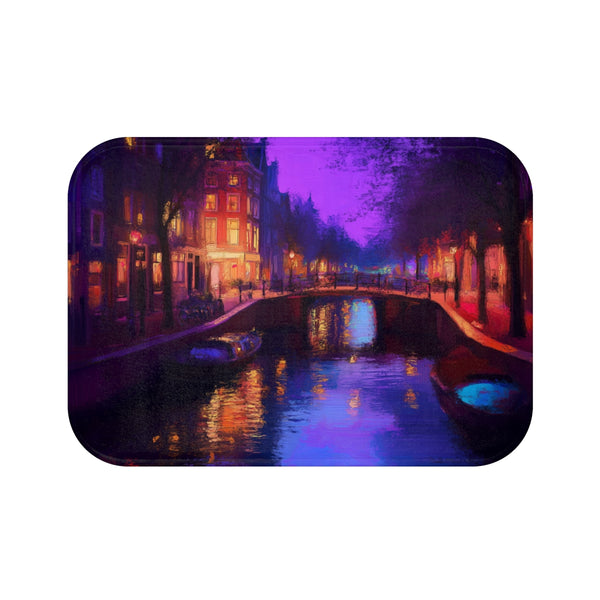 "Amsterdam Canals Bath Mat: Artistic Elegance"
