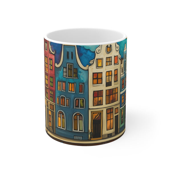 "Amsterdam Canals Coffee Mug: Stunning Painted Scene"