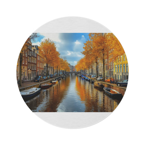 "Amsterdam Canals Round Rug: Wanderlust-Inspired Decor"