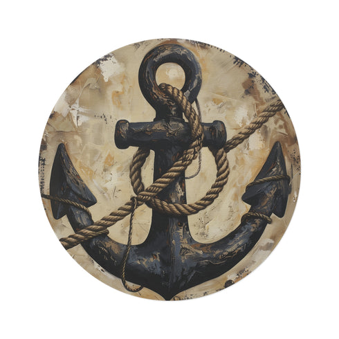 "Anchored Nautical Rope Round Rug"