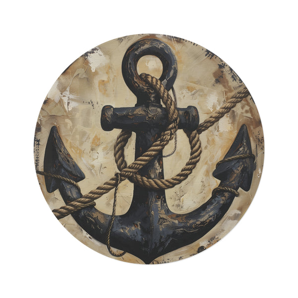 "Anchored Nautical Rope Round Rug"