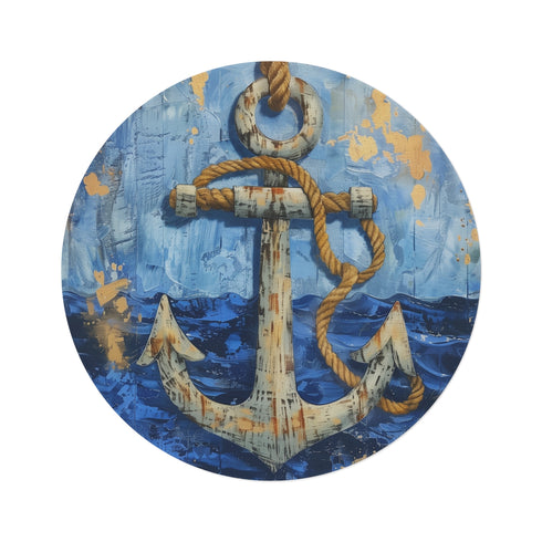 "Anchored Nautical Round Rug"