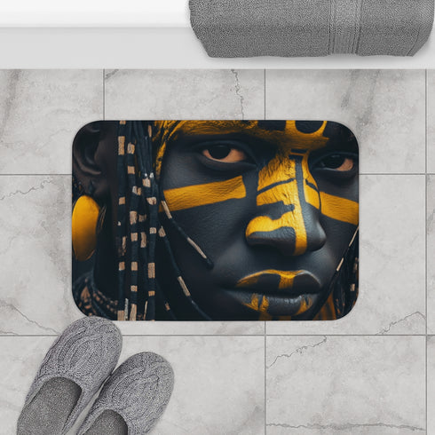 Ancient African Tribal Godlike Figure Luxury Memory Foam Bath Mat - Bathroom Lifestyle View