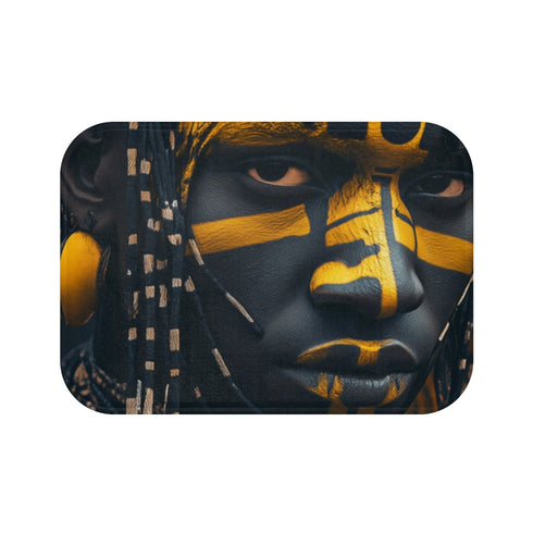 Ancient African Tribal Godlike Figure Luxury Memory Foam Bath Mat - Top View