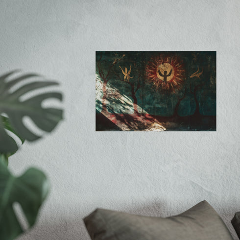 Ancient Mural Glowing Eclipse Art