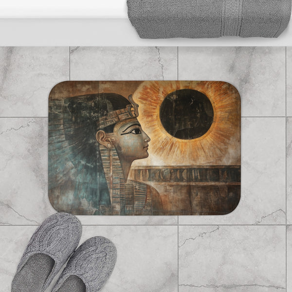 Ancient Mural Glowing Under Eclipse ā Memory Foam Bath Mat ā Modern Bathroom Floor Lifestyle View