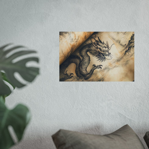 Ancient Scroll Ink Dragon Poster