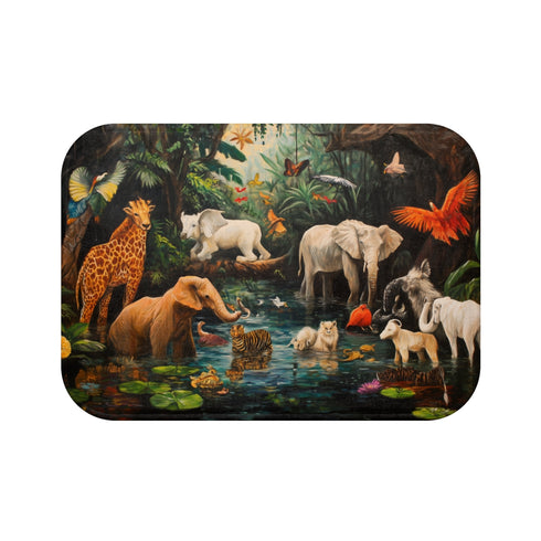 "Animal Harmony Bath Mat: Diverse and Cozy Creature Comfort"