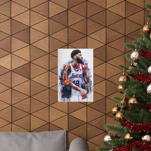 Anthony Davis watercolor poster, vibrant basketball art for fans and enthusiasts.