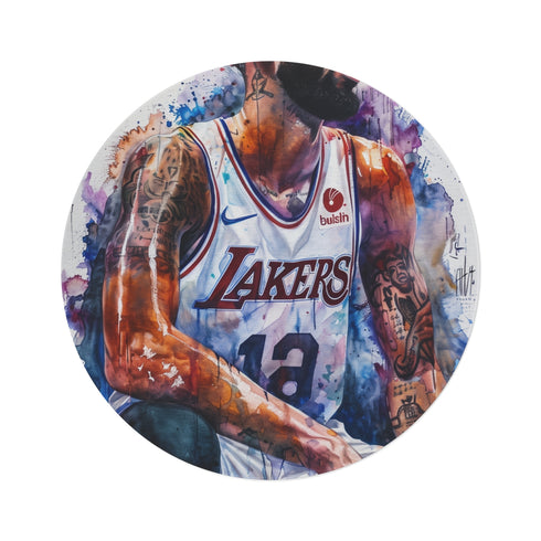 "Anthony Davis Watercolor Round Rug: Dynamic Décor Essential"