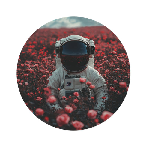 Astro-rose Round Rug: Whimsical Space Garden
