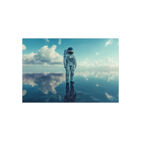 Astronaut Stands on Mirror Ocean