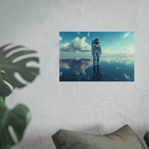 Astronaut Stands on Mirror Ocean