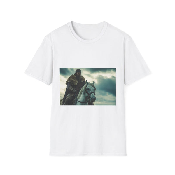 Attila the Hun on Horseback in Fur Cloak — Graphic Cotton T-Shirt — Front Graphic Print View