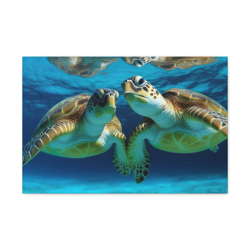 Turquoise Turtles Swimming Among Vibrant Coral Reefs Canvas Print