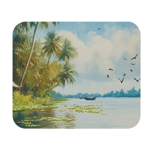 Backwaters Kerala Painting Mouse Pad Tranquil Escape for Your Desk