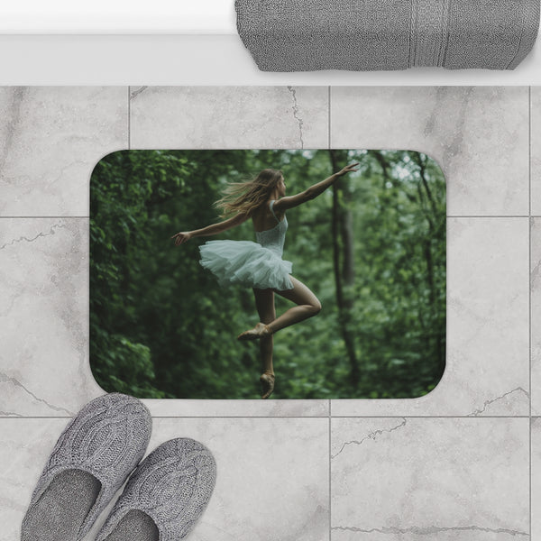 Ballet Dancer Spinning Through Gravity (Edition II) — Memory Foam Bath Mat — Modern Bathroom Floor Lifestyle View