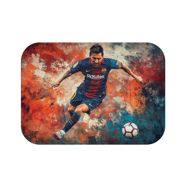 "Barcelona's Lion: Messi Dribble Bath Mat"