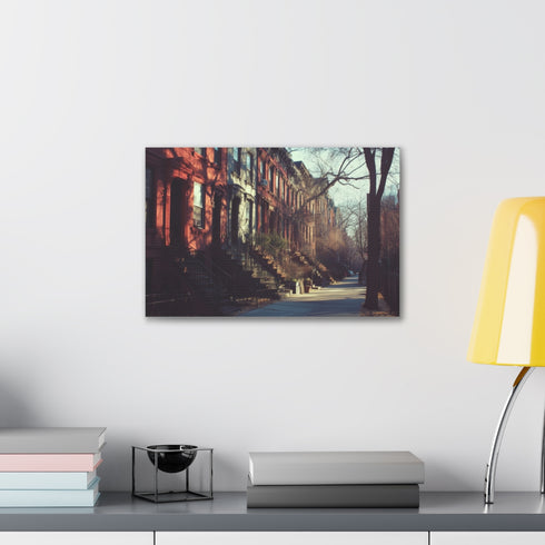 Brooklyn landmarks canvas art with Barclays Center and Brooklyn Bridge.