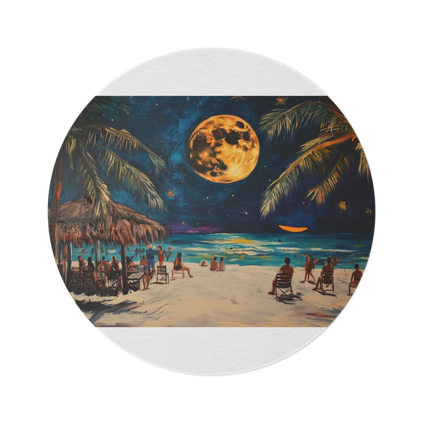 "Beach Night Full Moon Round Rug"
