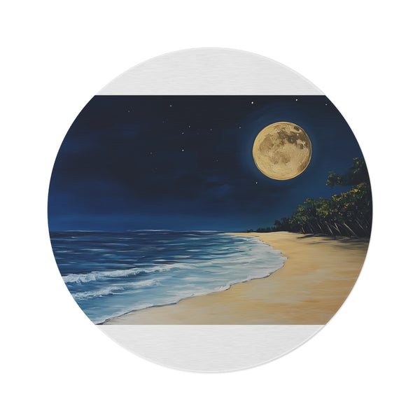 "Beach Night Moonlight Round Rug"