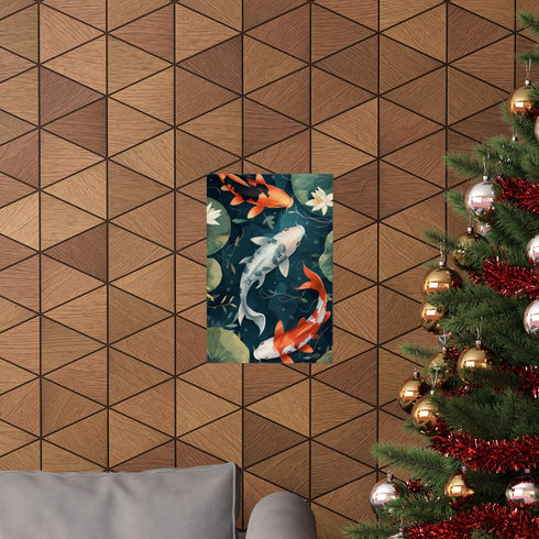 Beautiful matte paper koi fish motion poster for home decor.