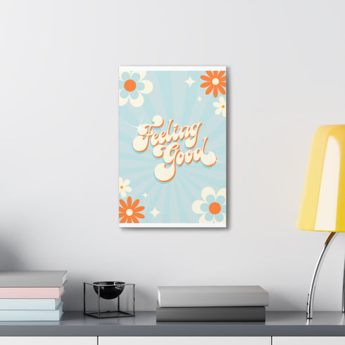 Believe in Yourself Canvas - Retro Typographic Poster - Blue/Orange/Beige - 18"x12"