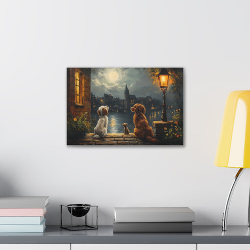 Romantic Canine Kiss canvas, Lady and the Tramp spaghetti kiss art.