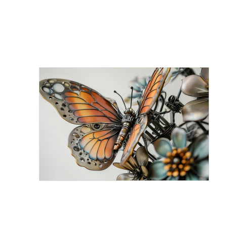 Bio-mechanical Butterfly on Metal Flowers