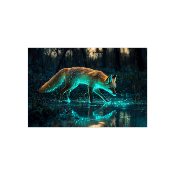 Bioluminescent Fox Trekking Through Swamp