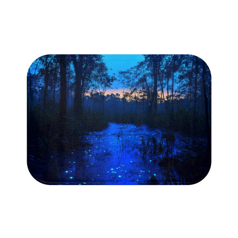"Bioluminescent Jungle Dusk Bath Mat"