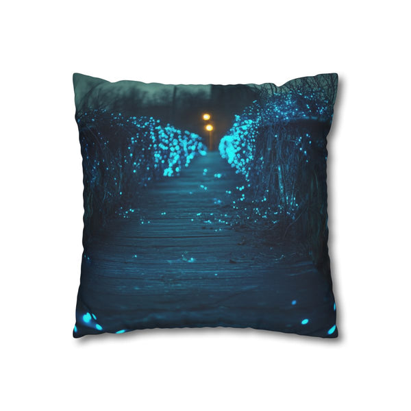 Bioluminescent Vines on a Ghost Bridge ā 40Ć40 Cushion Cover ā Sofa & Living Room Lifestyle View