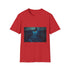 Bioluminescent Vines on Ghost Bridge Graphic Unisex Softstyle T-Shirt - Red Variant