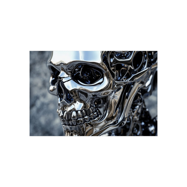 Biomechanical Chrome Skull Art Poster