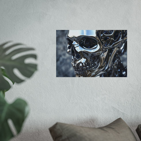 Biomechanical Chrome Skull Art Poster